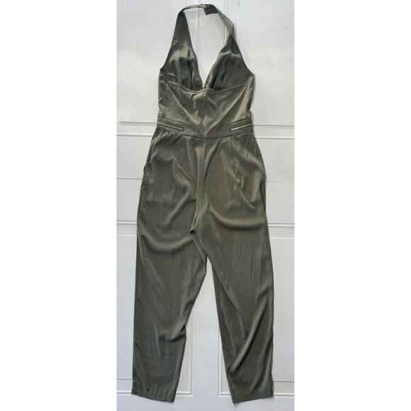 BEBE Women's Halter Neck Zip Up Jumpsuit Olive Green Size XS - Picture 6 of 6